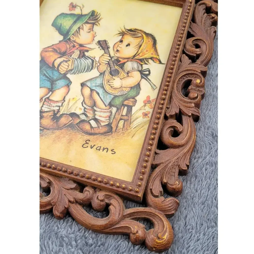 Vintage Hummel Dutch Children Framed Music Print Cottage Boy Girl Instruments